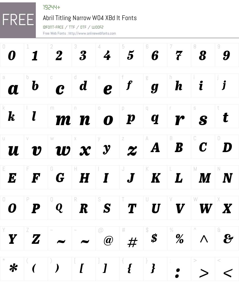 AbrilTitlingNarrowW-XBdIt Font Screenshots