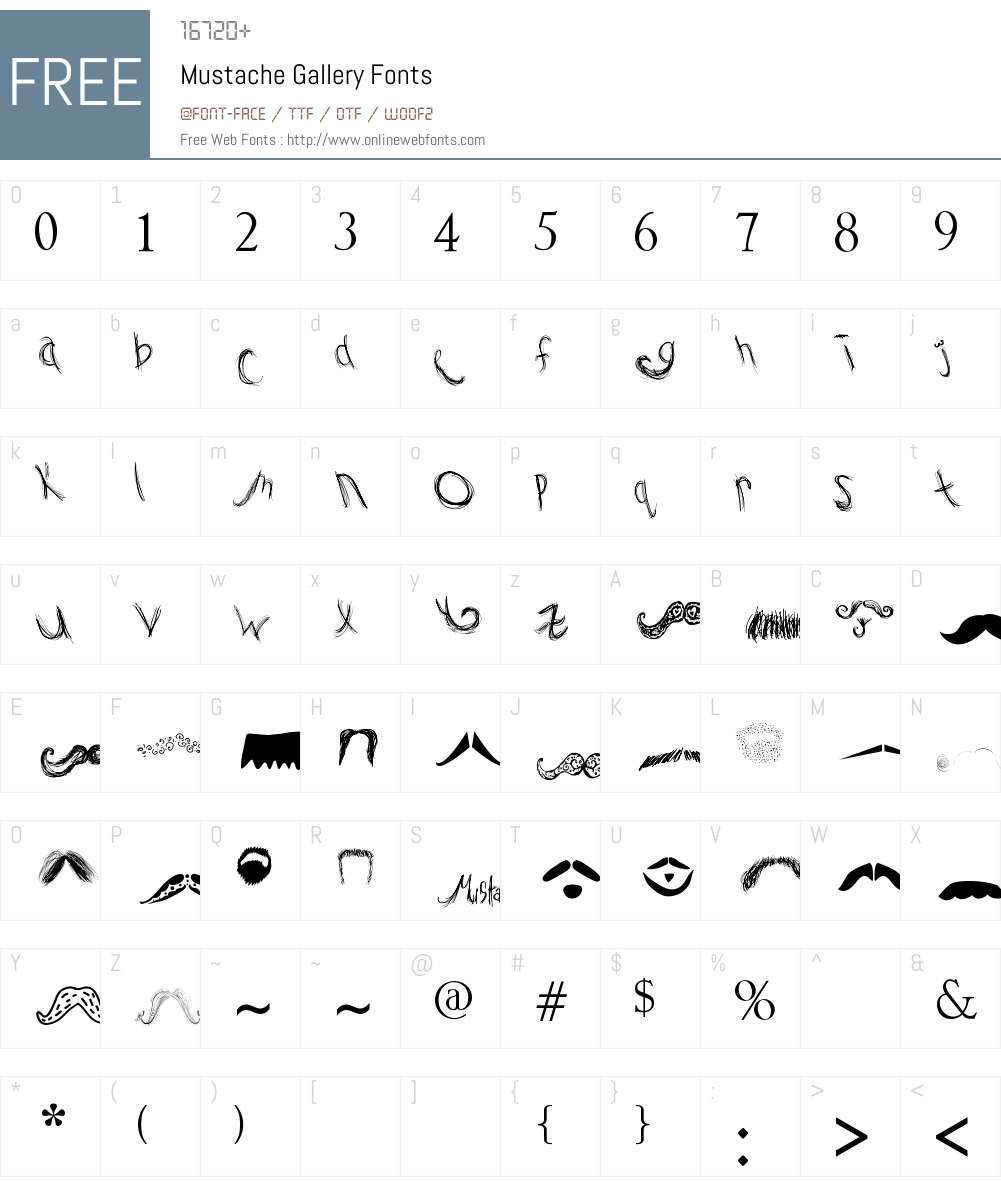 Mustache Gallery Font Screenshots
