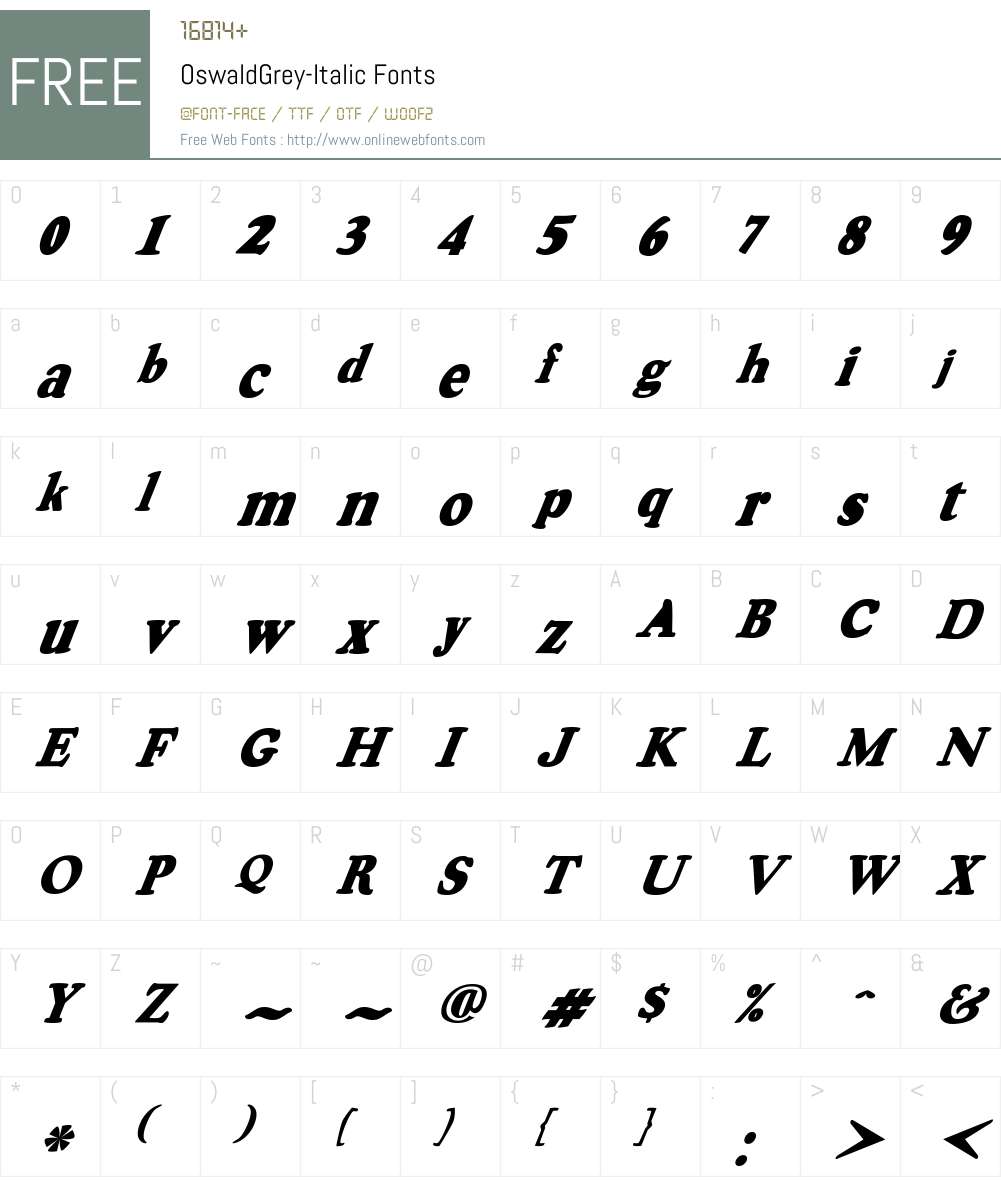 OswaldGrey-Italic Font Screenshots
