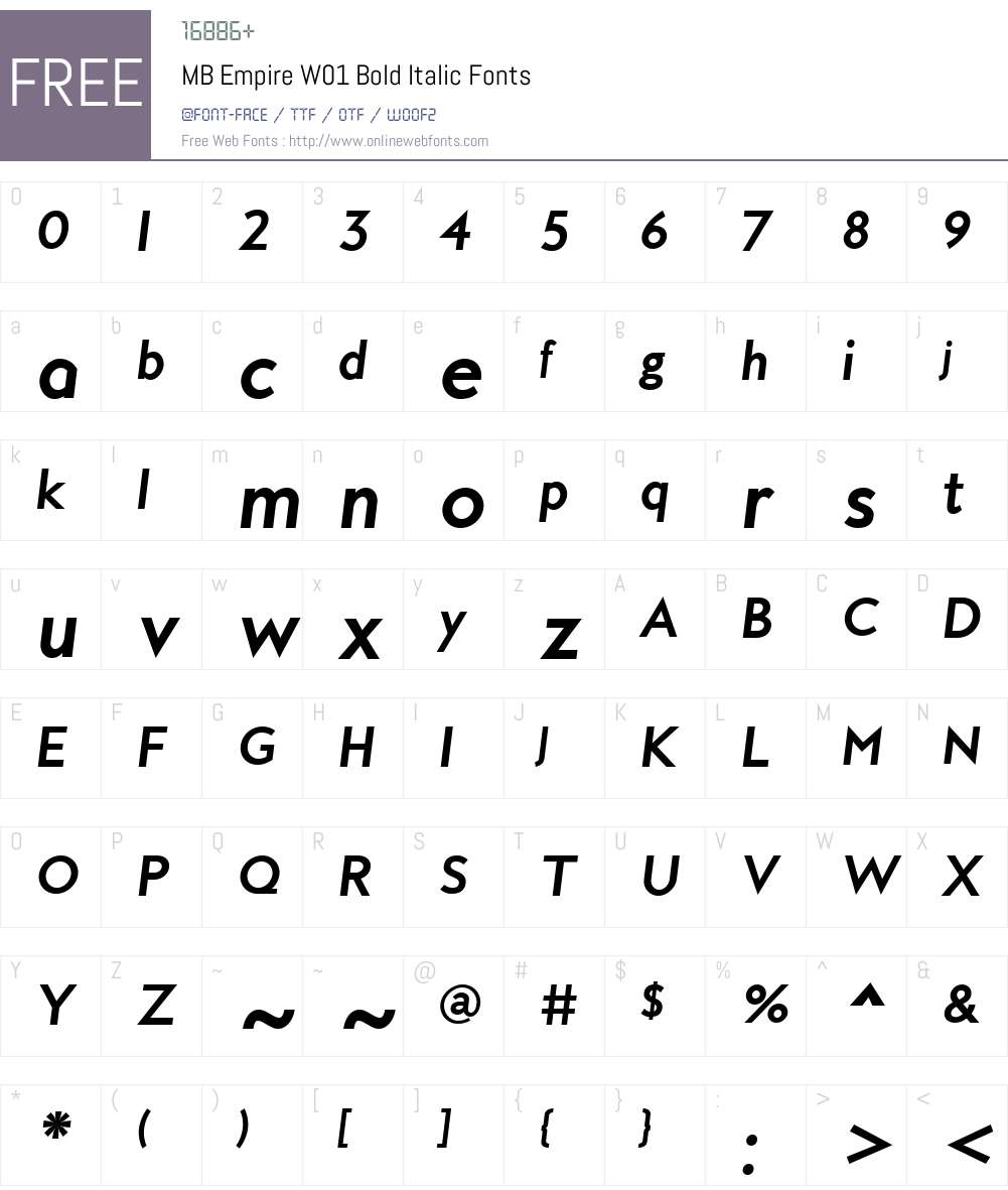 MBEmpireW01-BoldItalic Font Screenshots