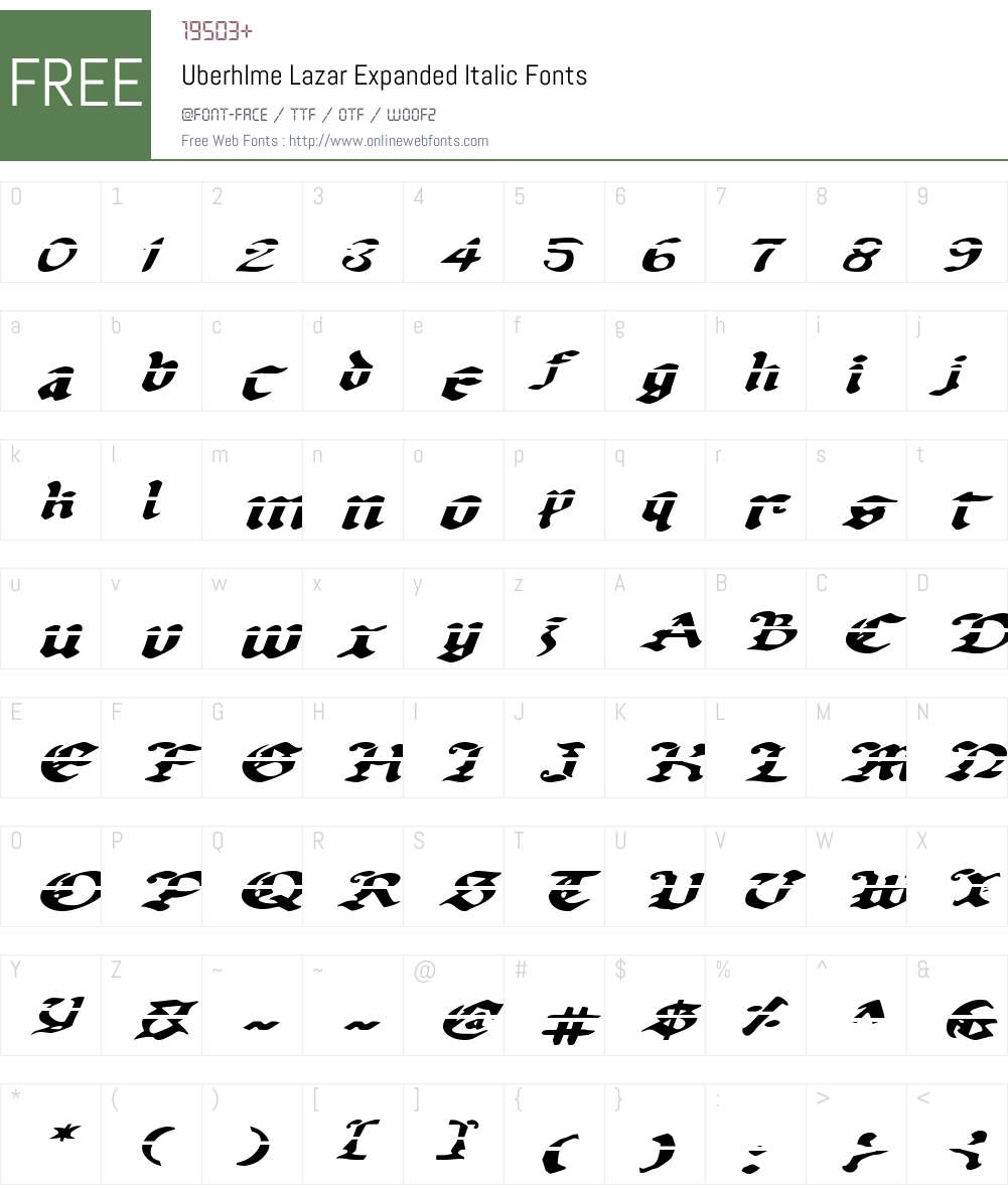 Uberhlme Lazar Expanded Italic Font Screenshots