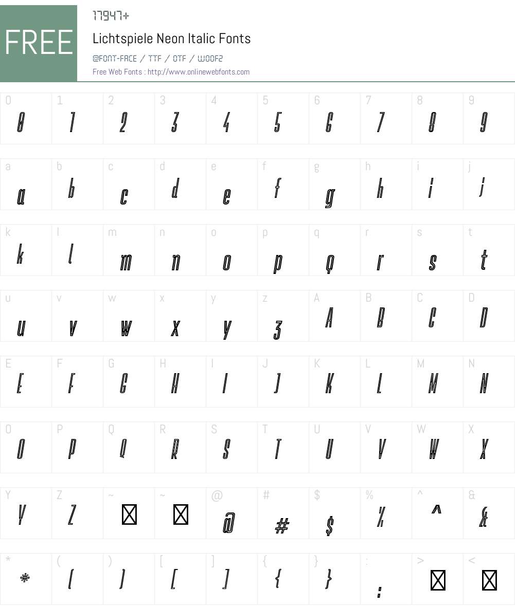Lichtspiele-NeonItalic Font Screenshots