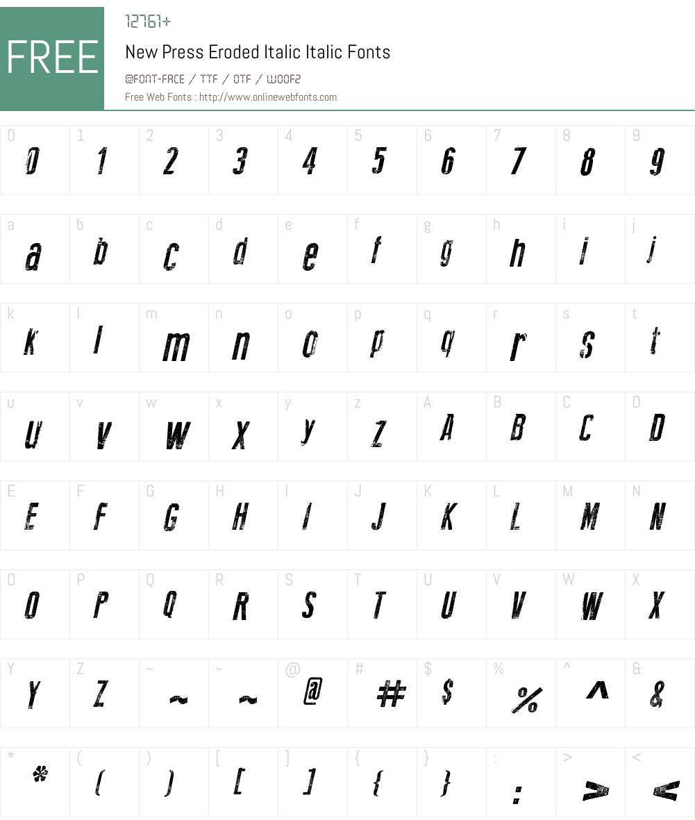 New Press Eroded Italic Font Screenshots