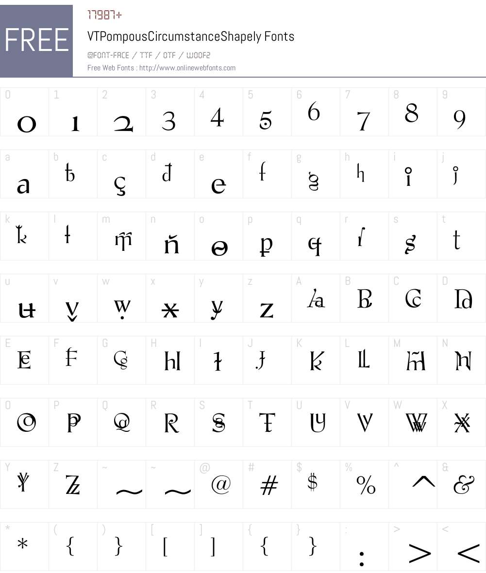 VTPompousCircumstanceShapely Font Screenshots