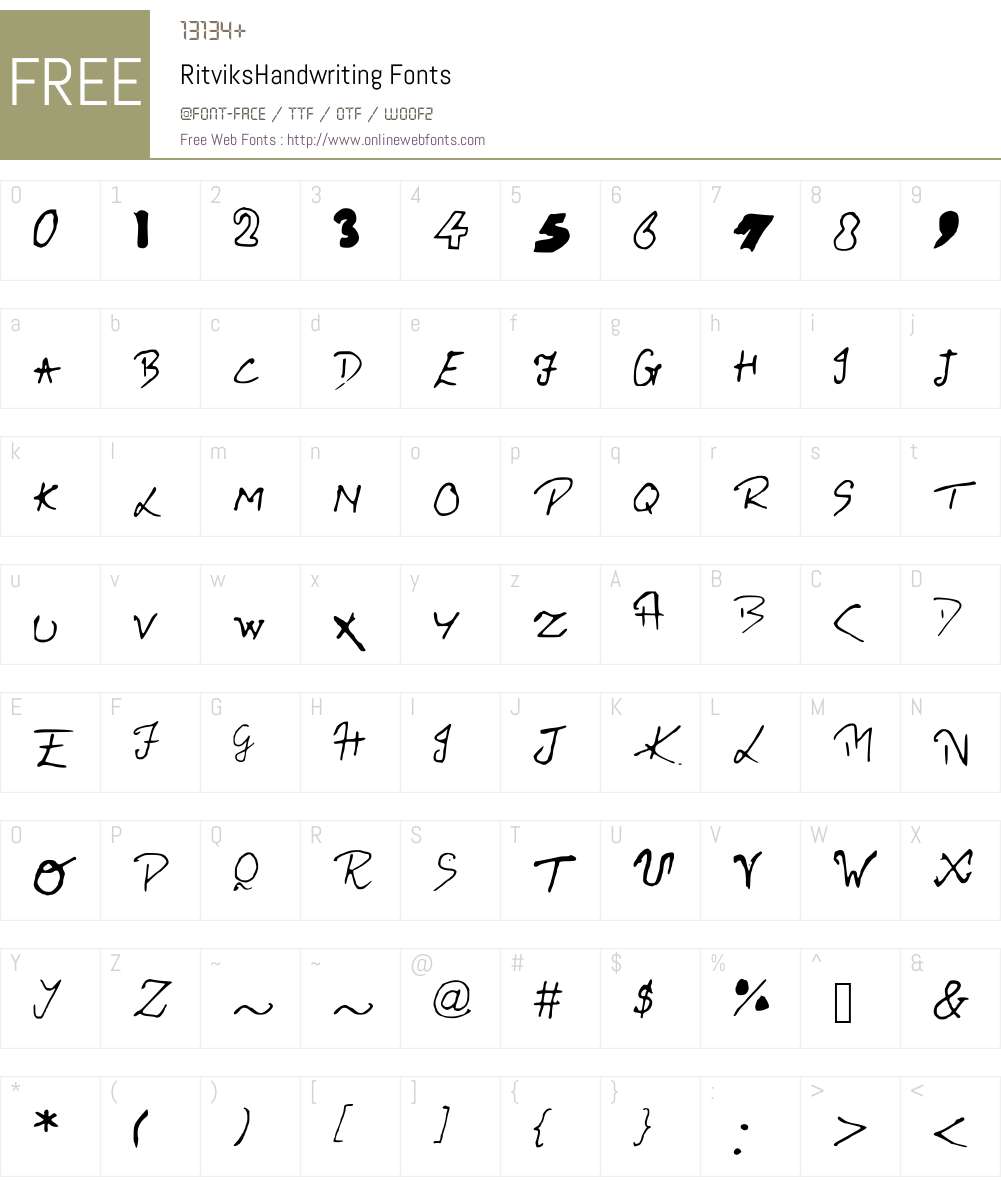 RitviksHandwriting Font Screenshots