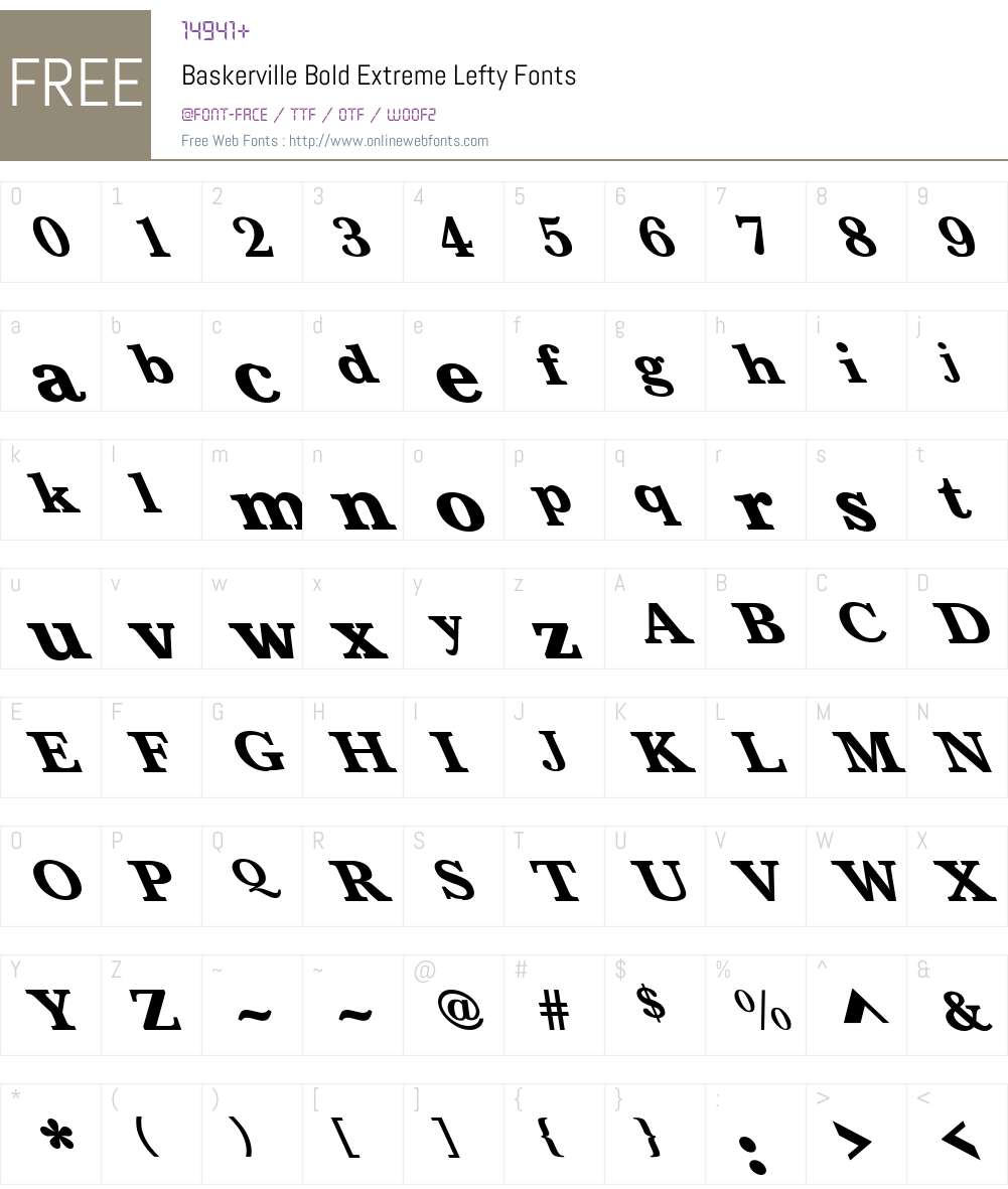Baskerville-Bold Extreme Lefty Font Screenshots