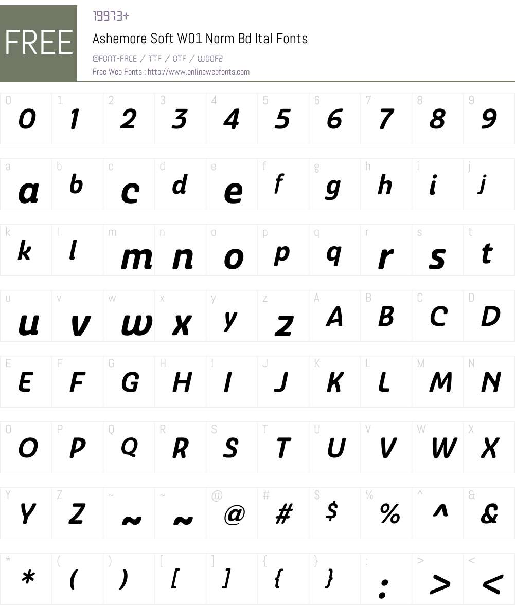 AshemoreSoftW01-NormBdItal Font Screenshots