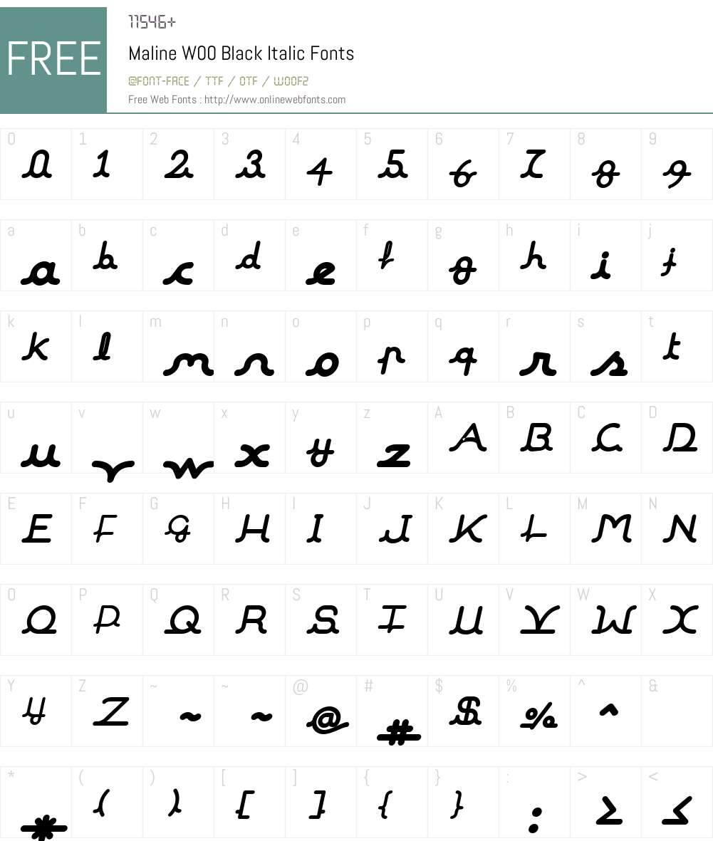 MalineW00-BlackItalic Font Screenshots