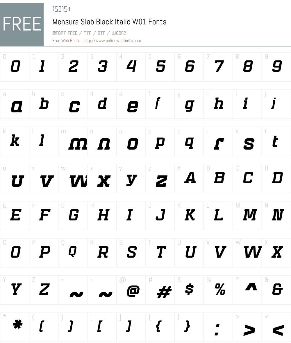 MensuraSlabBlackItalicW01 Font Screenshots