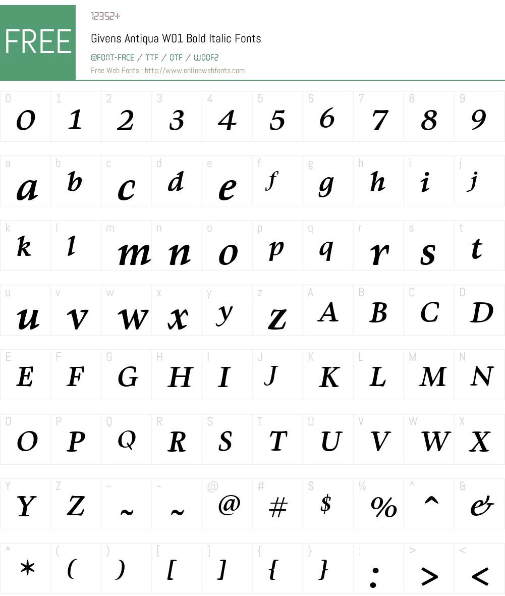 GivensAntiquaW01-BoldItalic Font Screenshots