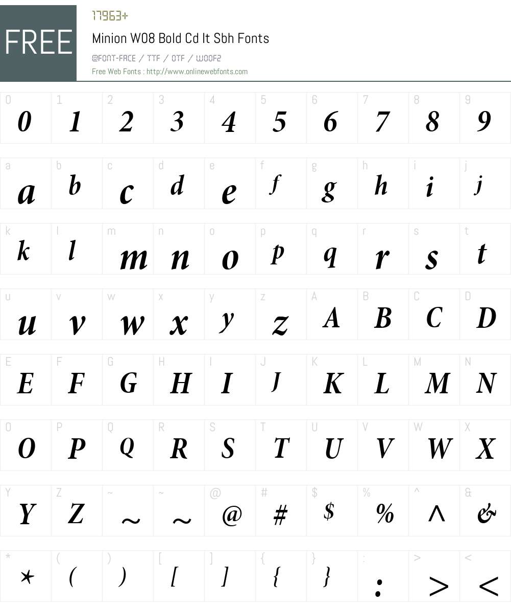 MinionW08-BoldCdItSbh Font Screenshots