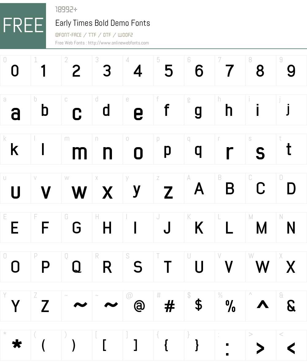 Early Times Bold Demo Font Screenshots