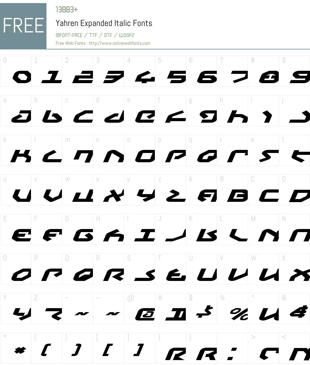 Yahren Expanded Italic Font Screenshots