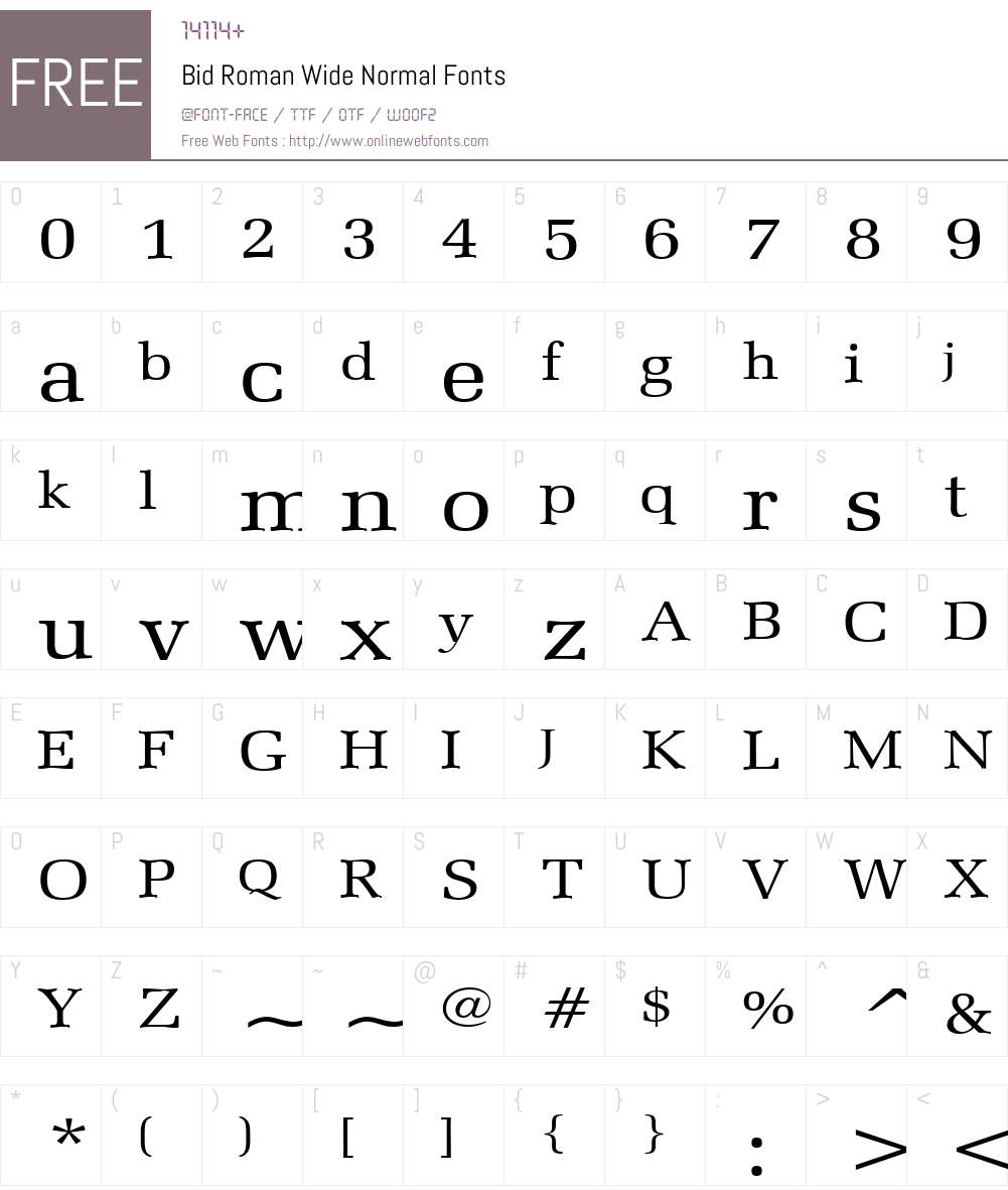 Bid Roman Wide Font Screenshots