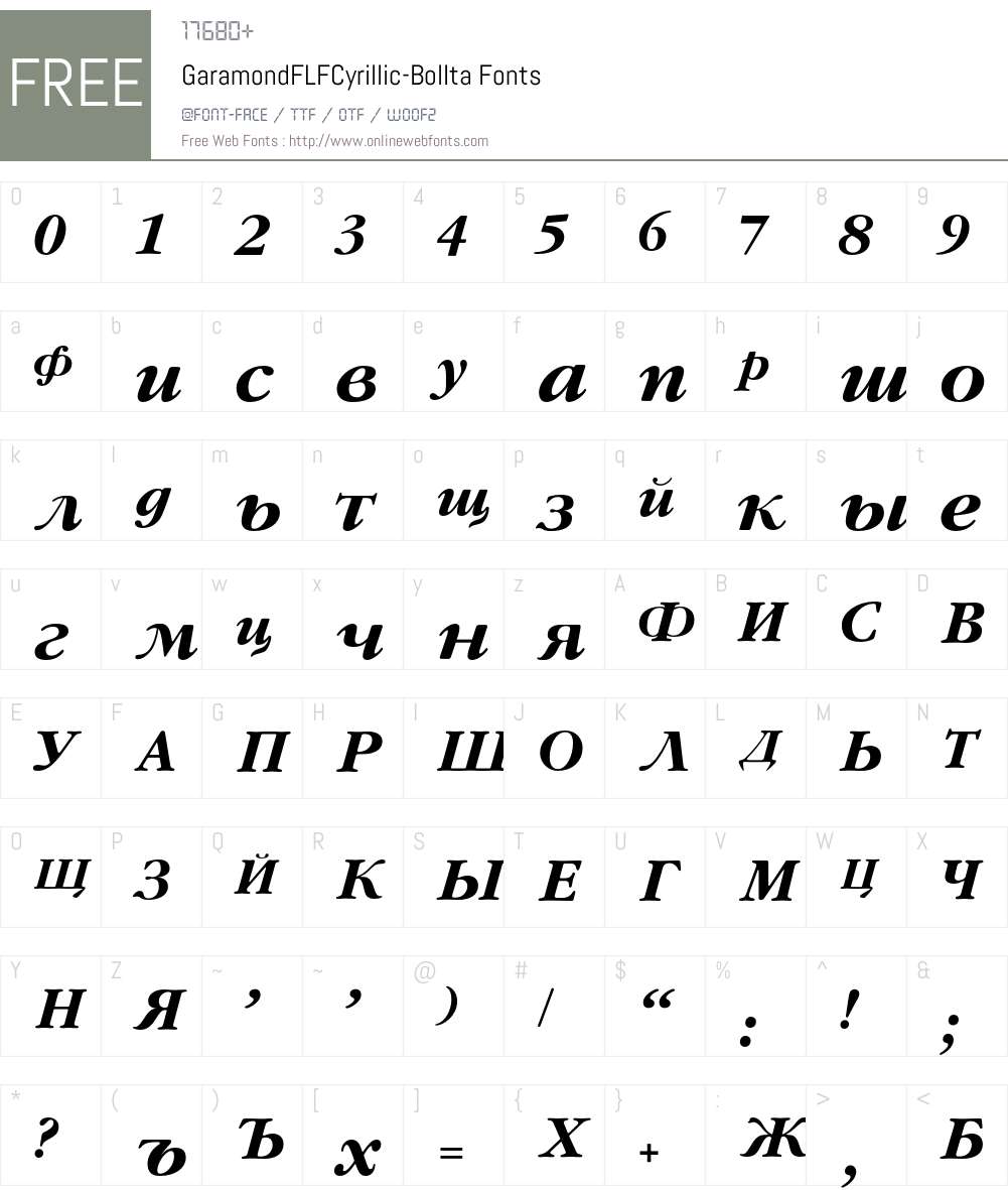 GaramondFLFCyrillic-BolIta Font Screenshots
