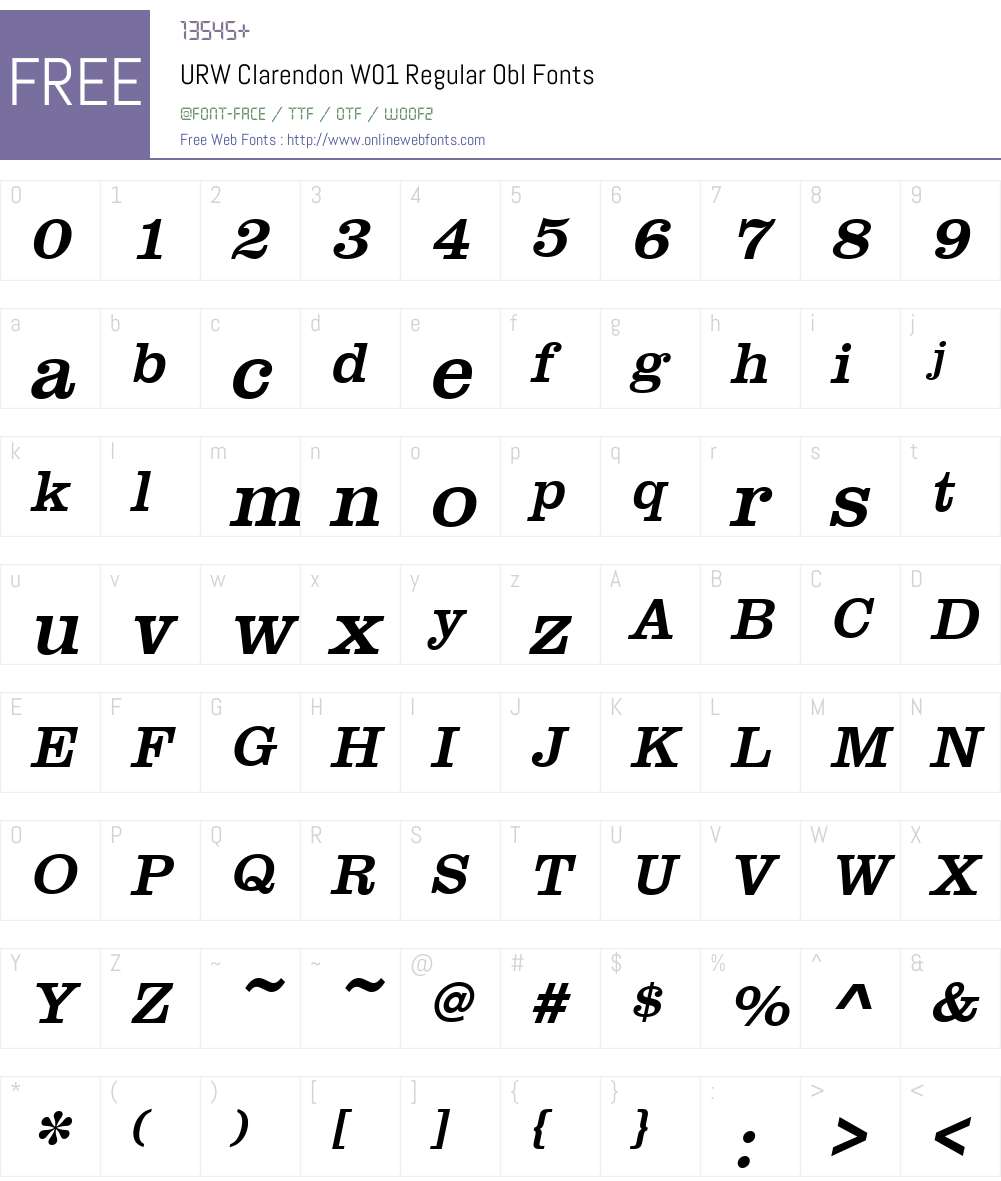 URWClarendonW01-RegularObl Font Screenshots
