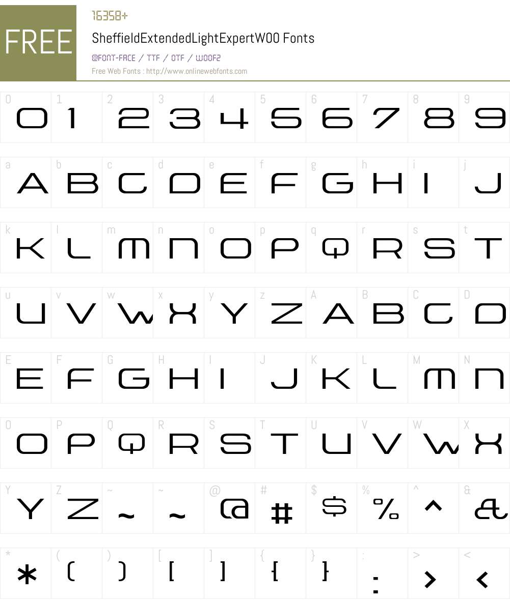 SheffieldExtendedLightExpert Font Screenshots