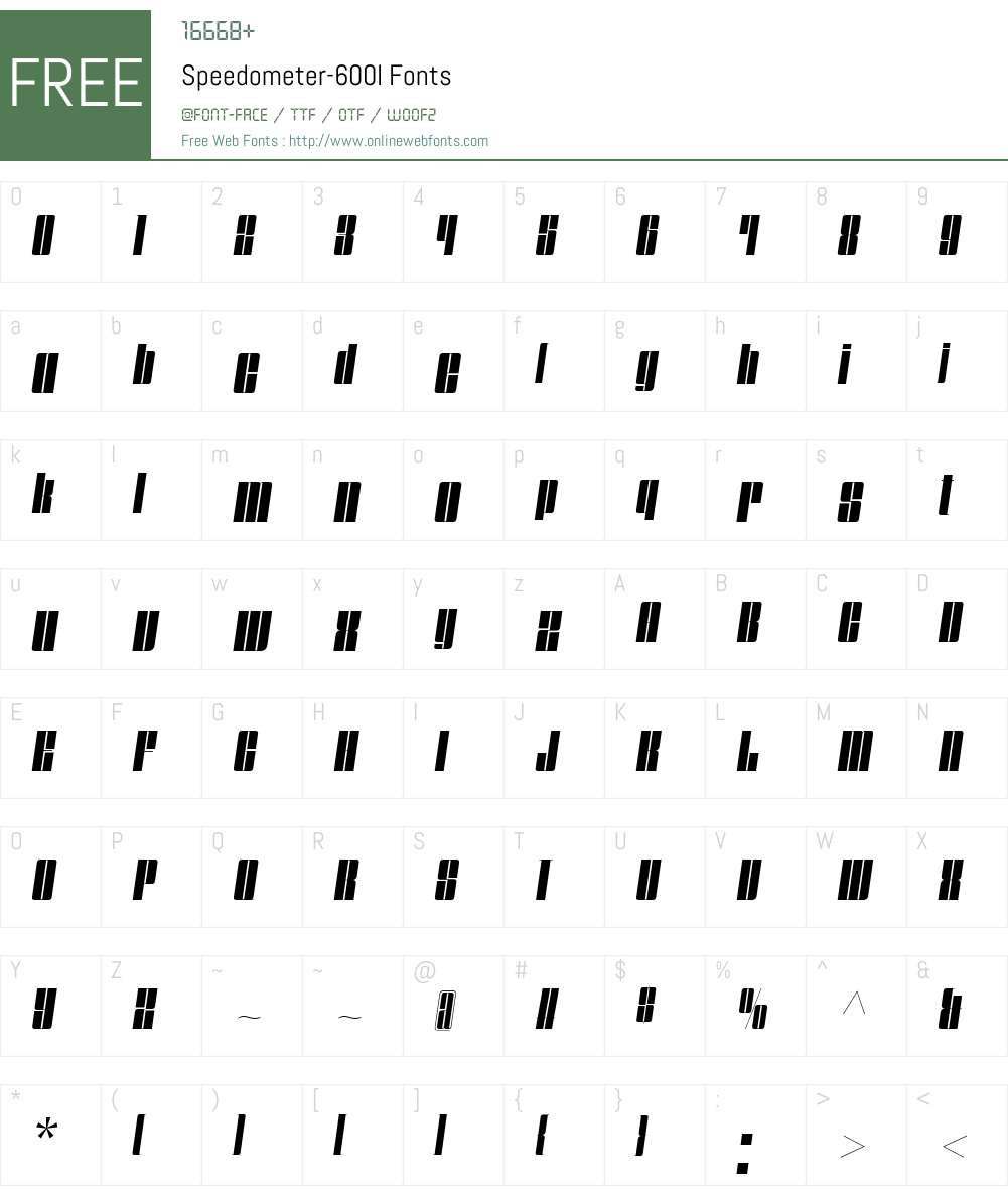 Speedometer 600I Font Screenshots