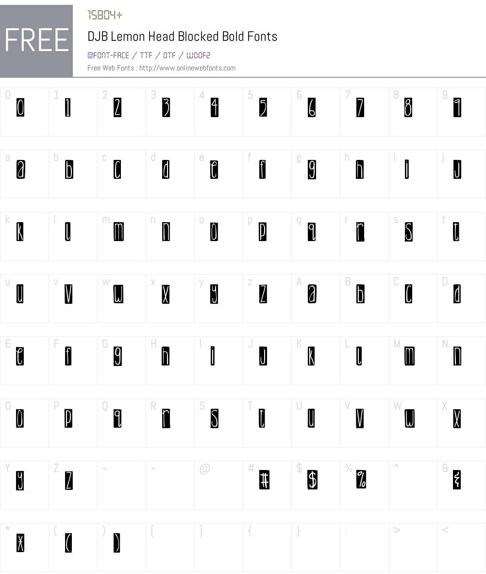 DJB Lemon Head Blocked Font Screenshots