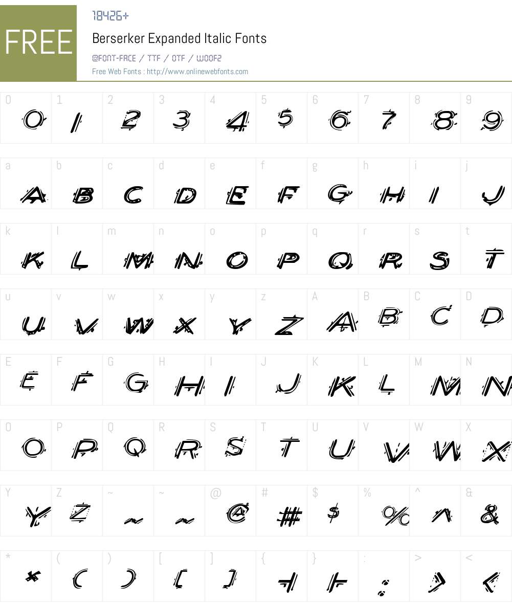Berserker Expanded Italic Font Screenshots