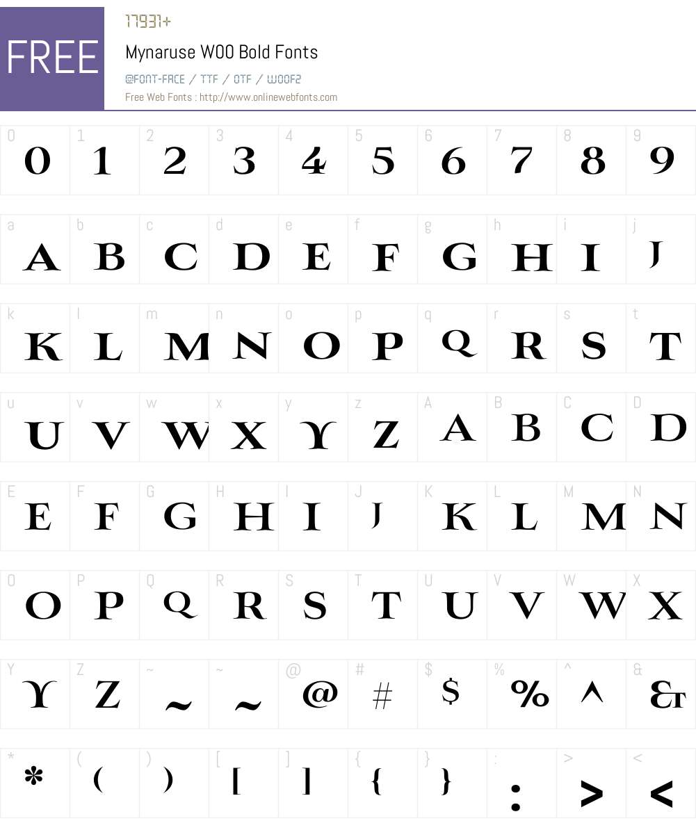 Mynaruse Bold Font Screenshots