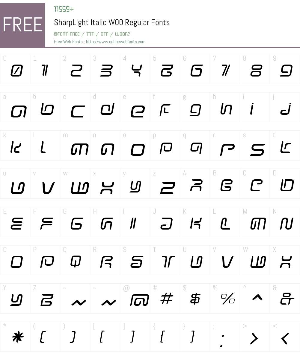 SharpLight Italic Font Screenshots