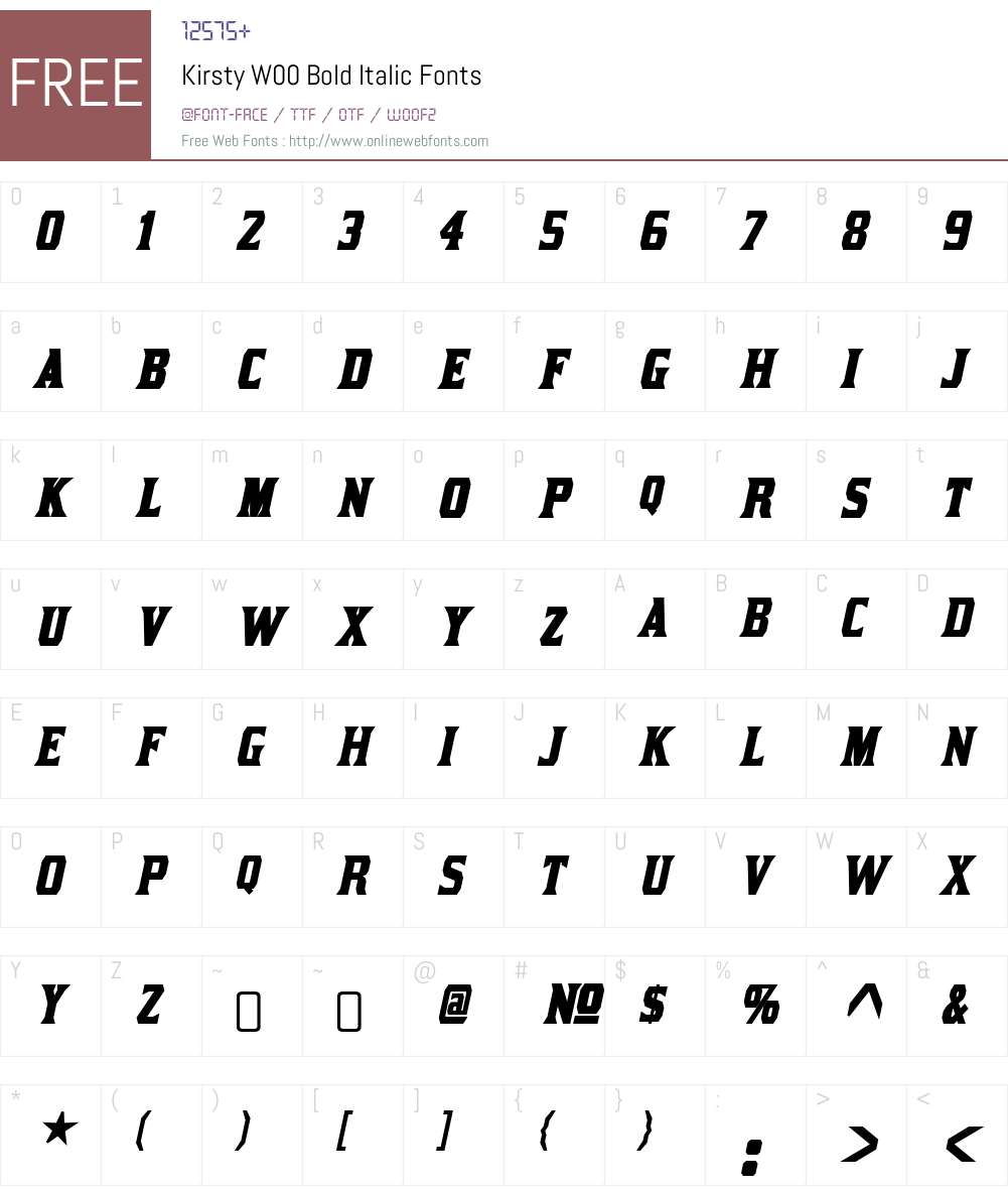 KirstyW00-BoldItalic Font Screenshots