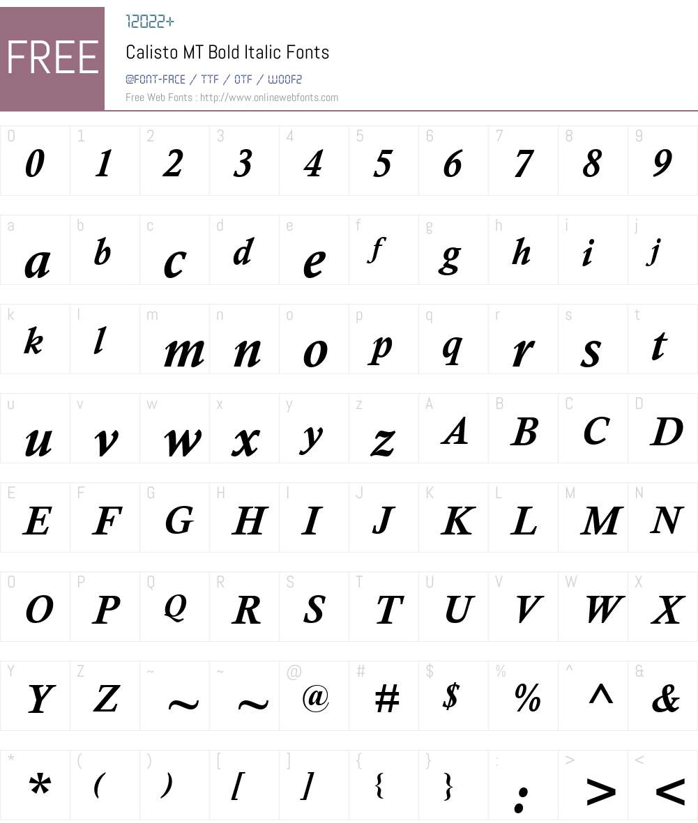Calisto MT Font Screenshots