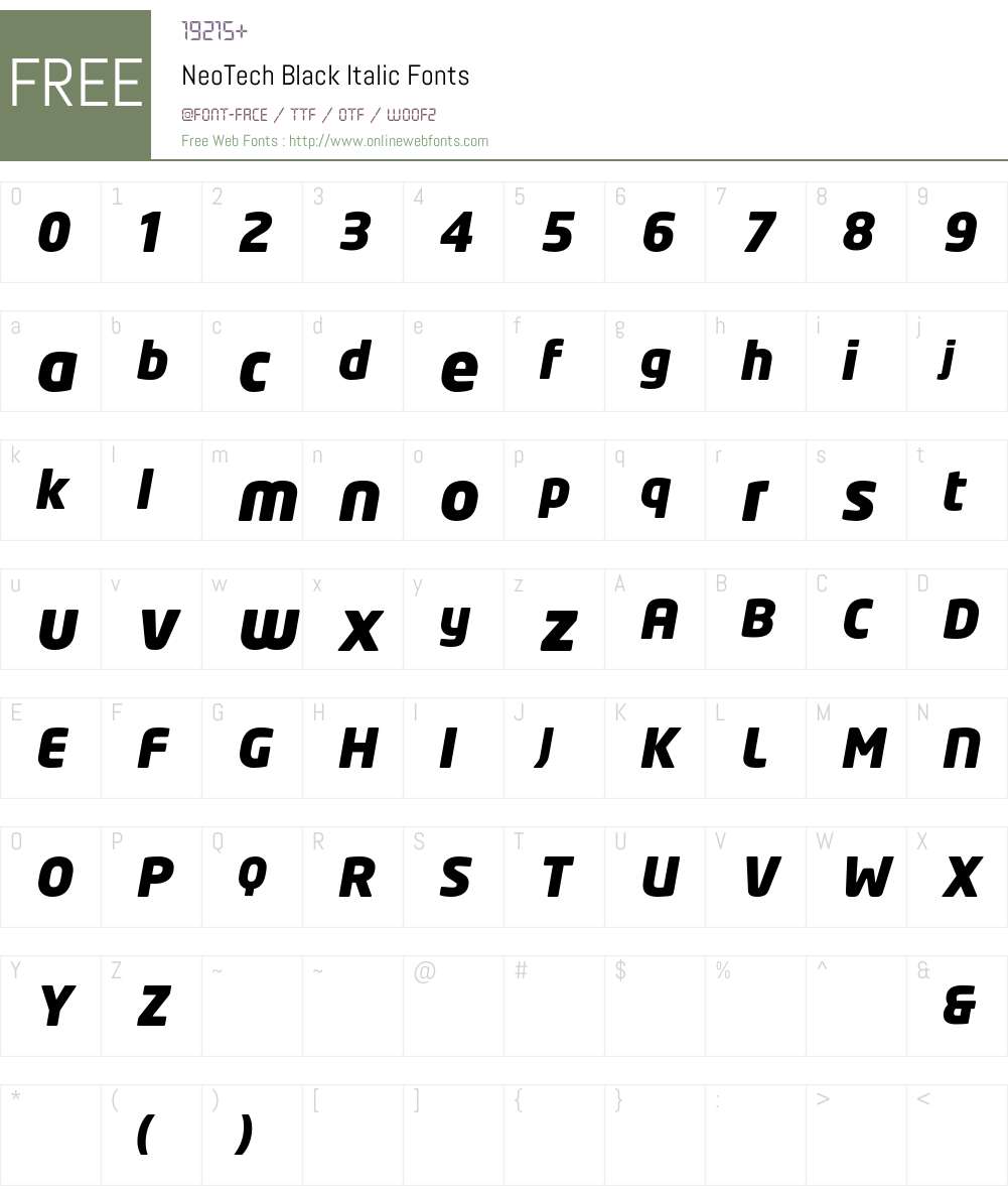 NeoTech Font Screenshots