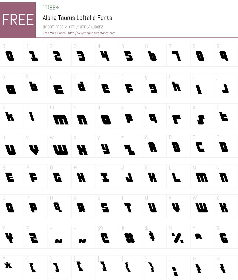 Alpha Taurus Leftalic Font Screenshots