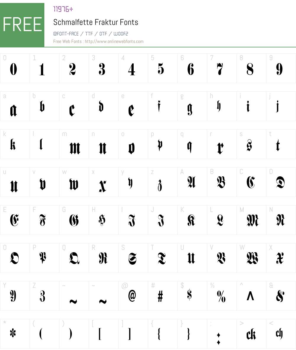 Schmalfette Fraktur Font Screenshots
