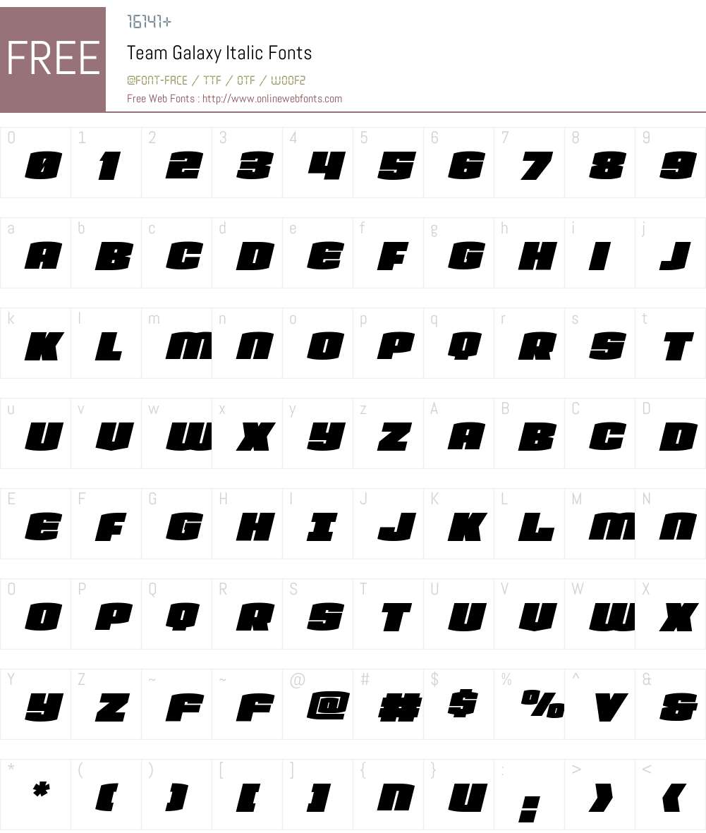 Team Galaxy Italic Font Screenshots