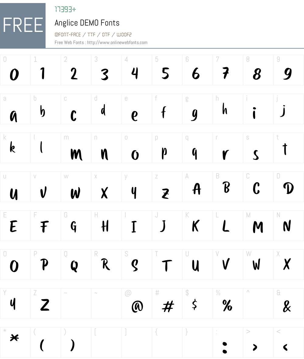 Anglice DEMO Font Screenshots
