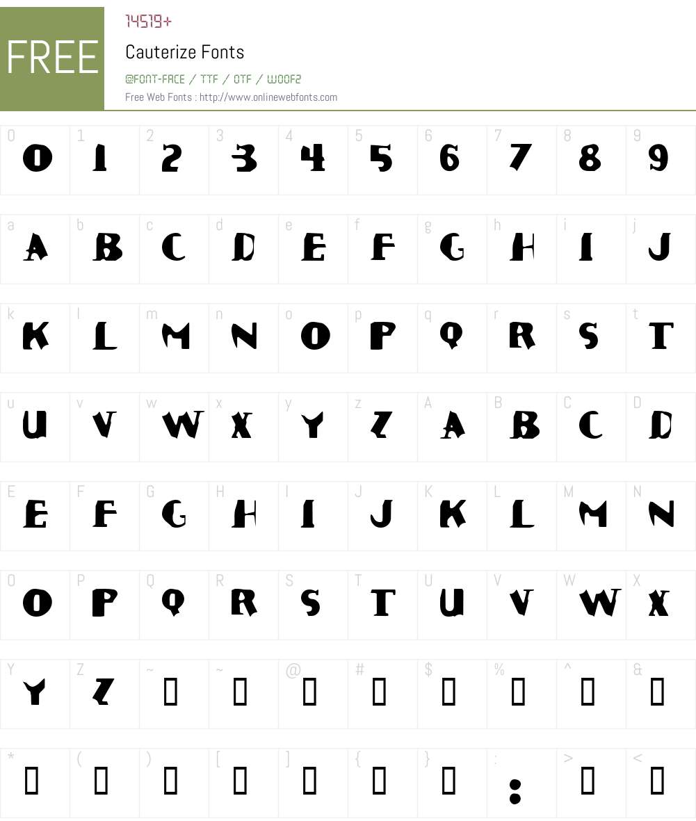 Cauterize Font Screenshots