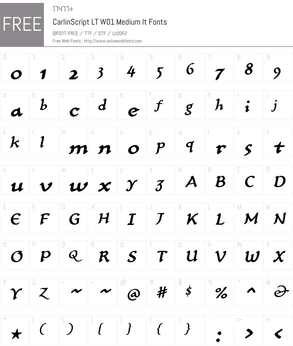 CarlinScriptLTW01-MediumIt Font Screenshots