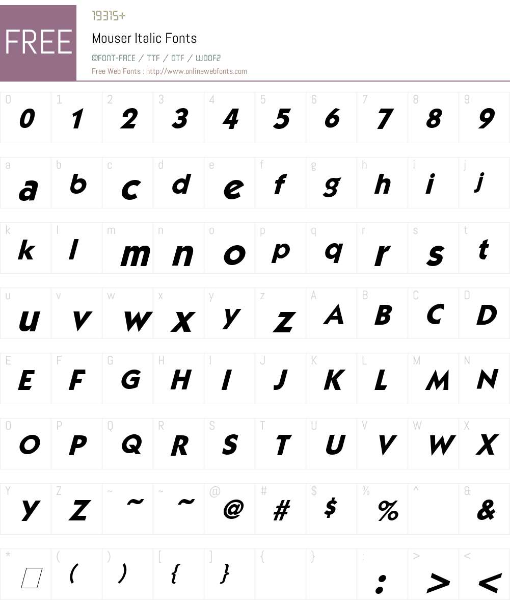 Mouser Italic Font Screenshots