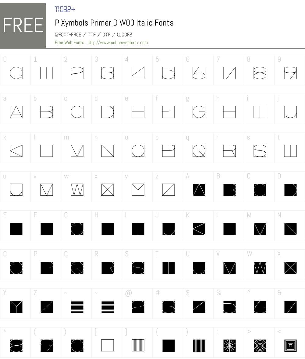 PIXymbolsPrimerDW00-Italic Font Screenshots