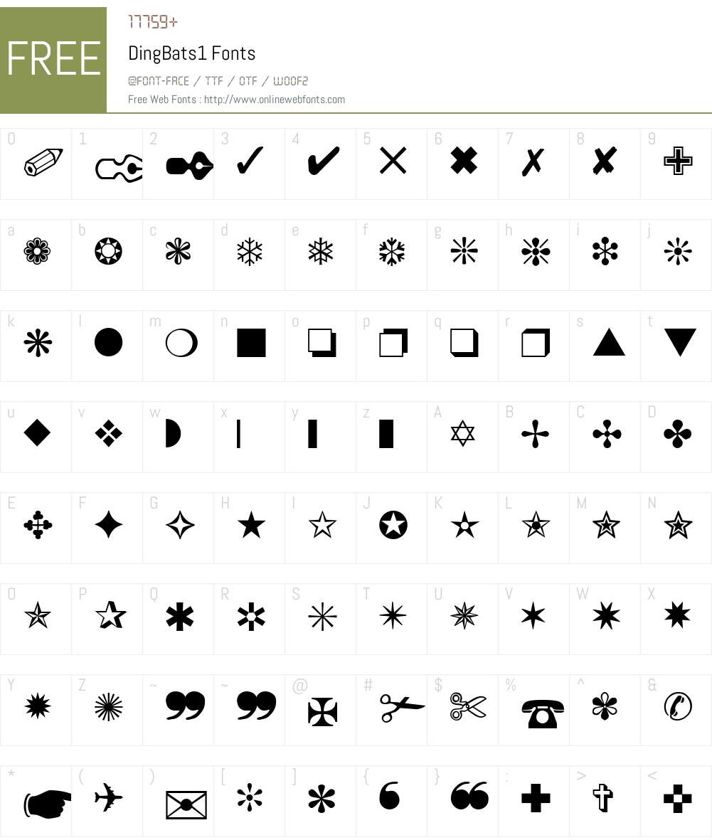 DingBats1 Font Screenshots