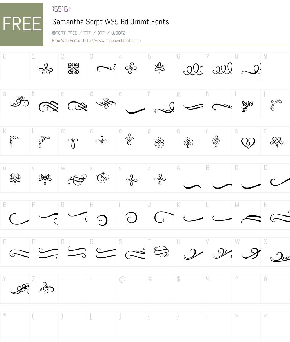 SamanthaScrptW95-BdOrnmt Font Screenshots