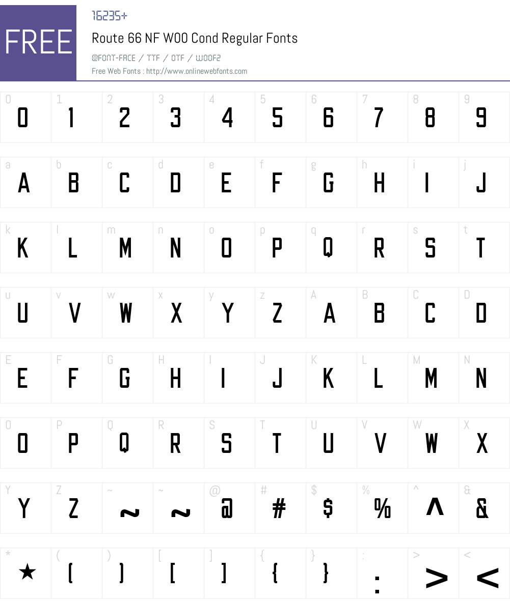 Route66NFW00-CondRegular Font Screenshots