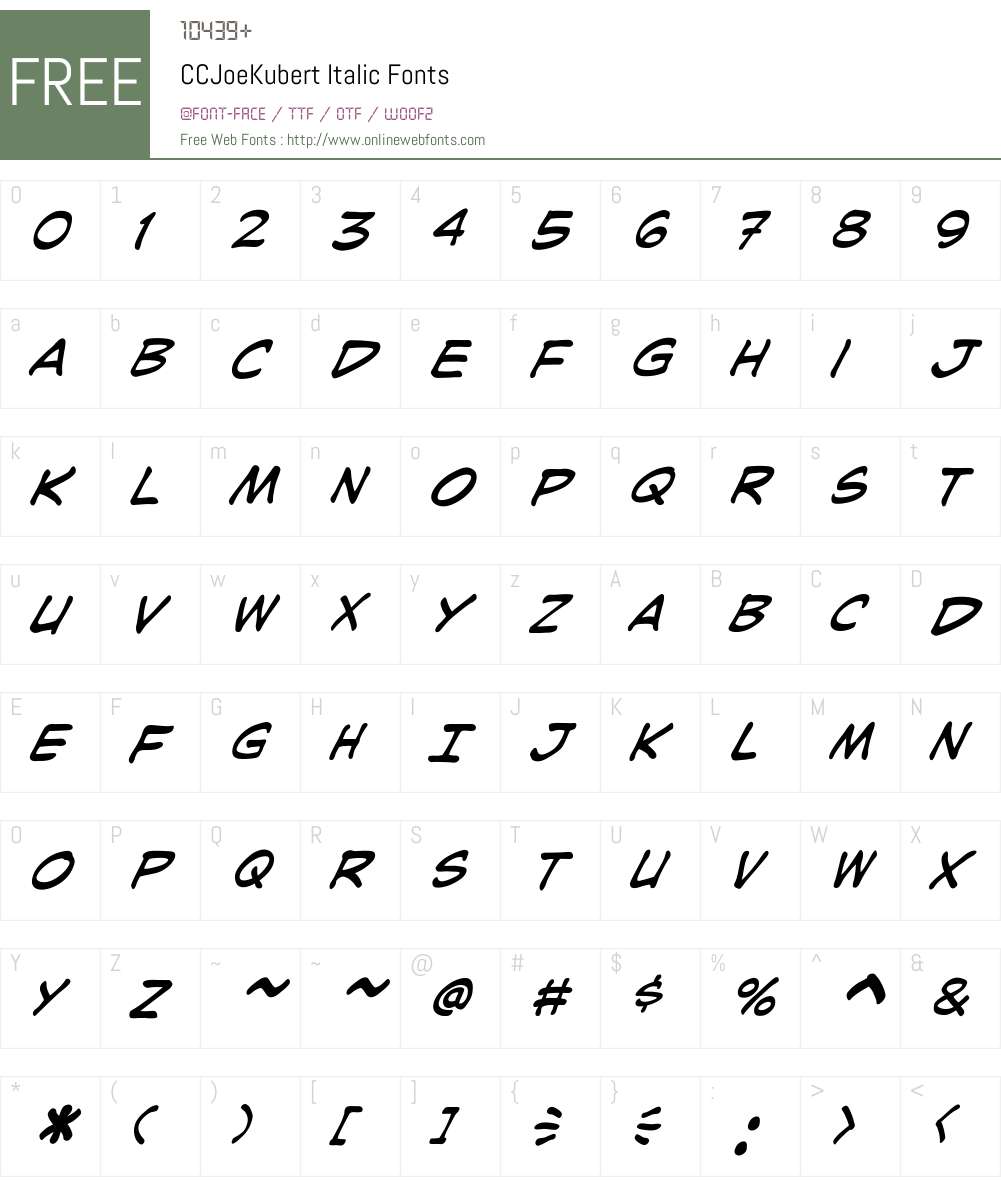 CCJoeKubert-Italic Font Screenshots