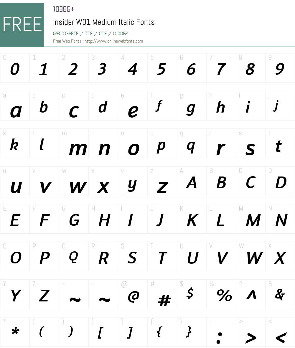 InsiderW01-MediumItalic Font Screenshots