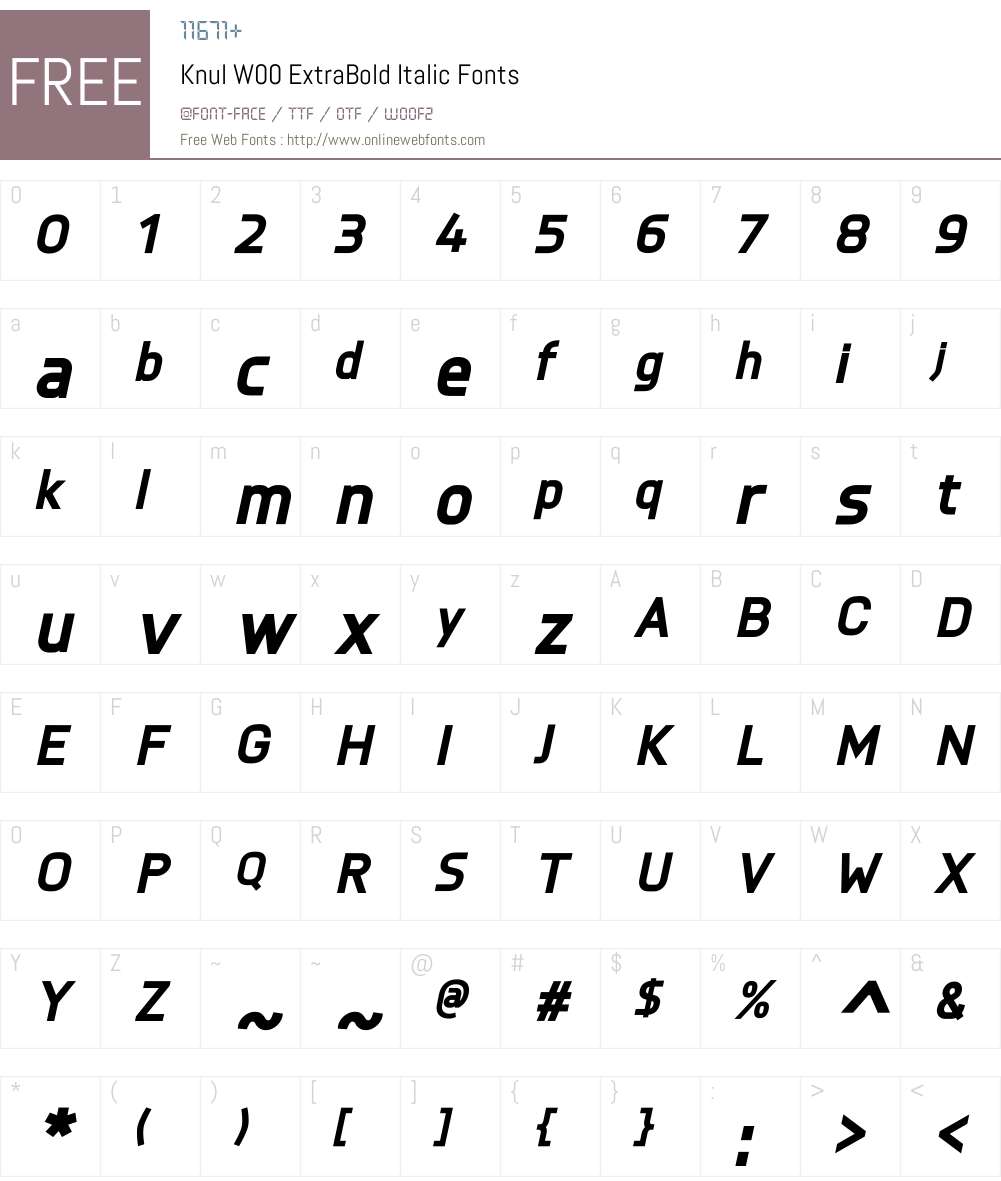 KnulW00-ExtraBoldItalic Font Screenshots