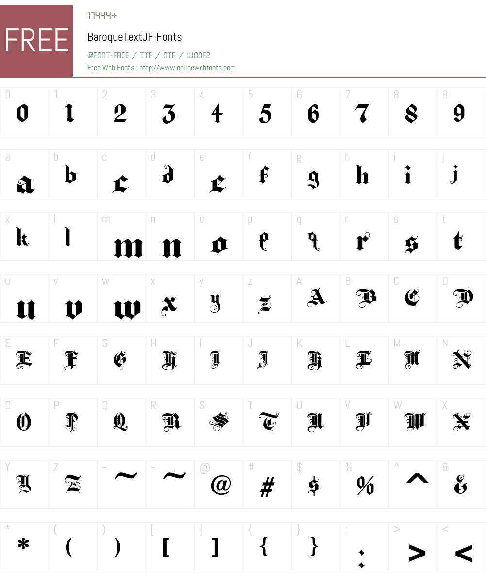 BaroqueTextJF Font Screenshots