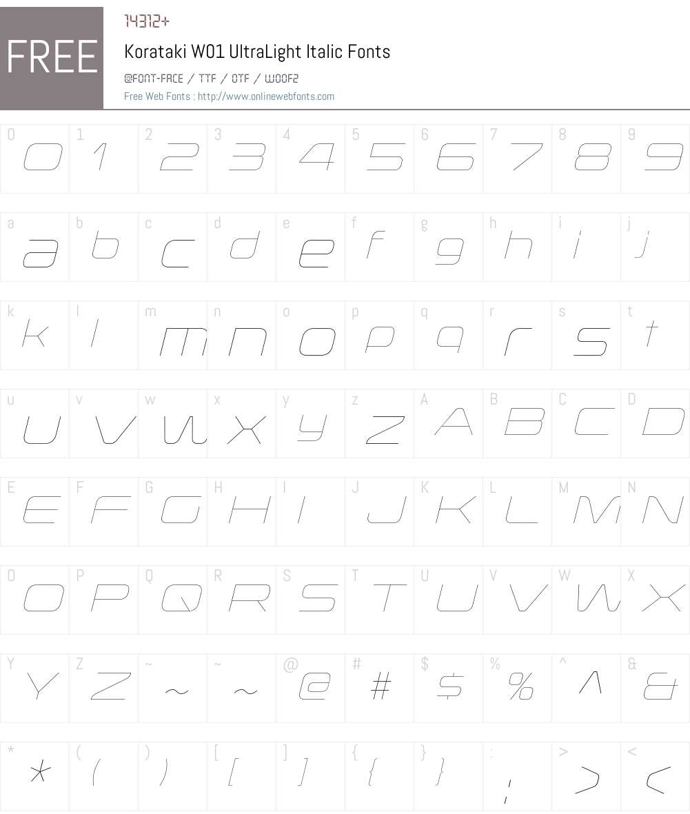 KoratakiW01-UltraLightIt Font Screenshots