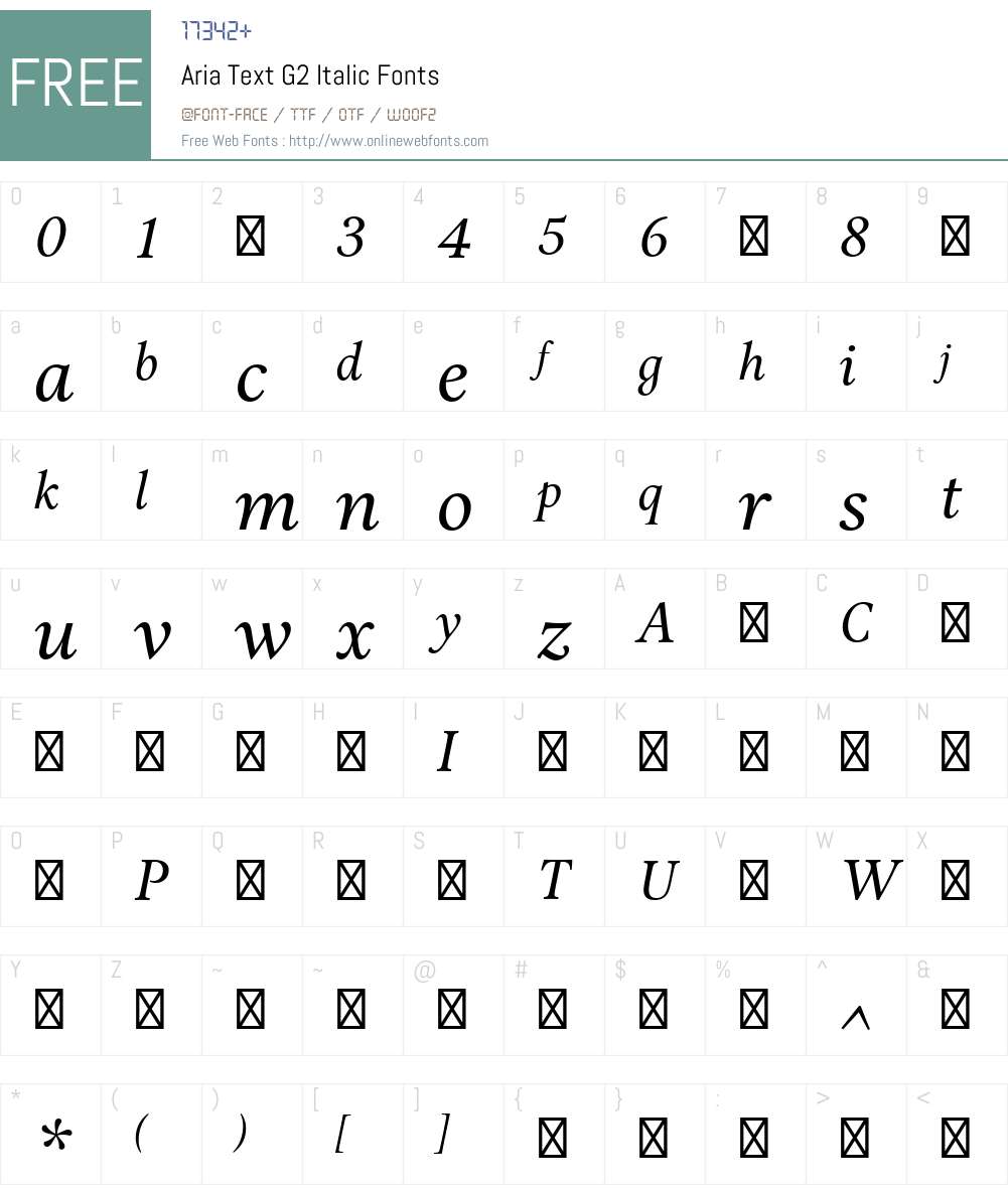 AriaTextG2-Italic Font Screenshots