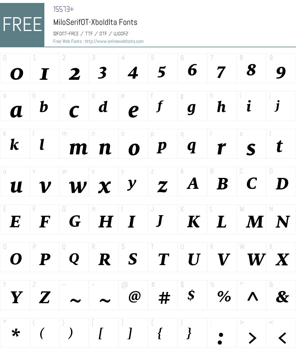 MiloSerifOT-XboldIta Font Screenshots