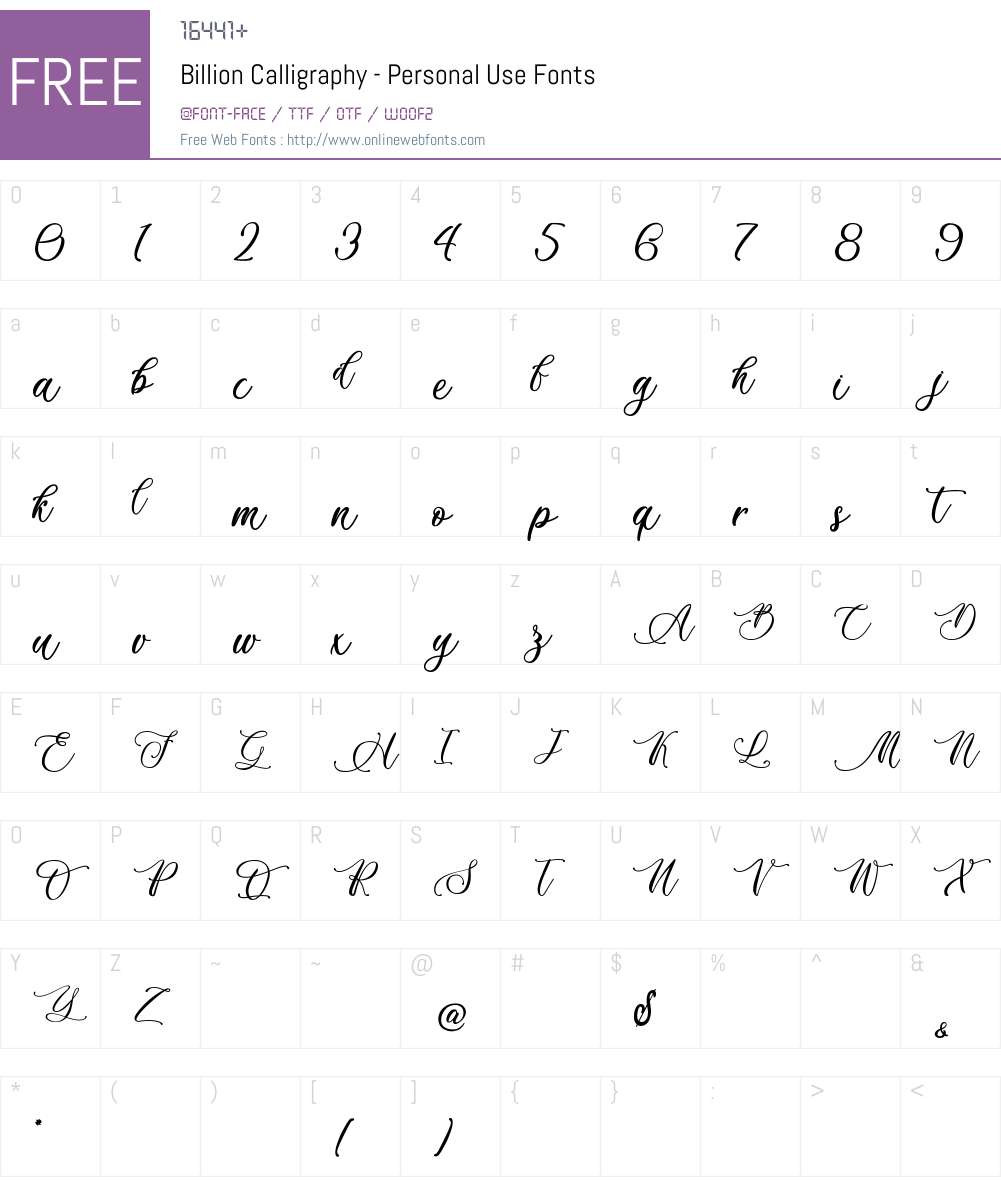 Billion Calligraphy - Personal Use Font Screenshots