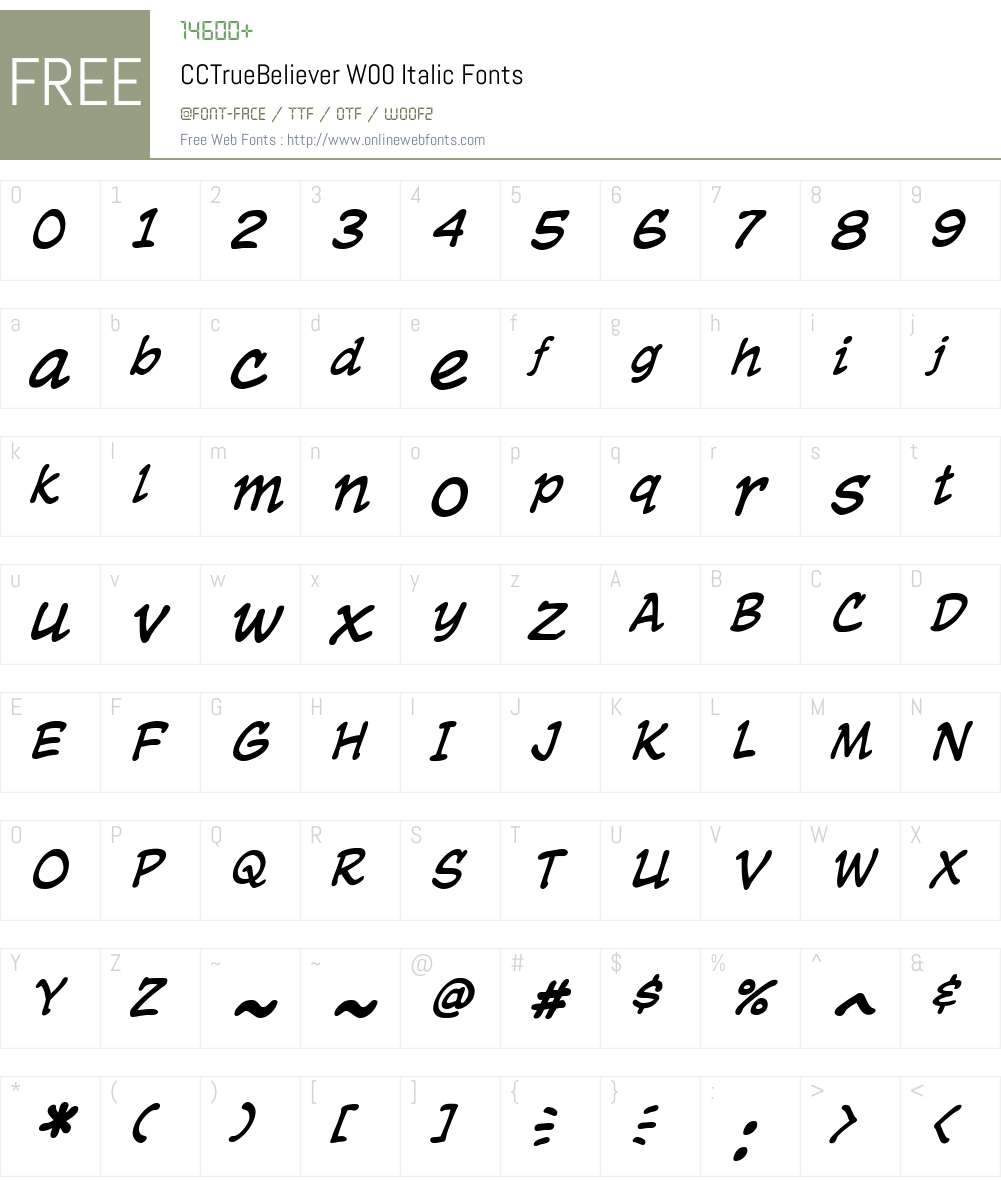 CCTrueBelieverW00-Italic Font Screenshots