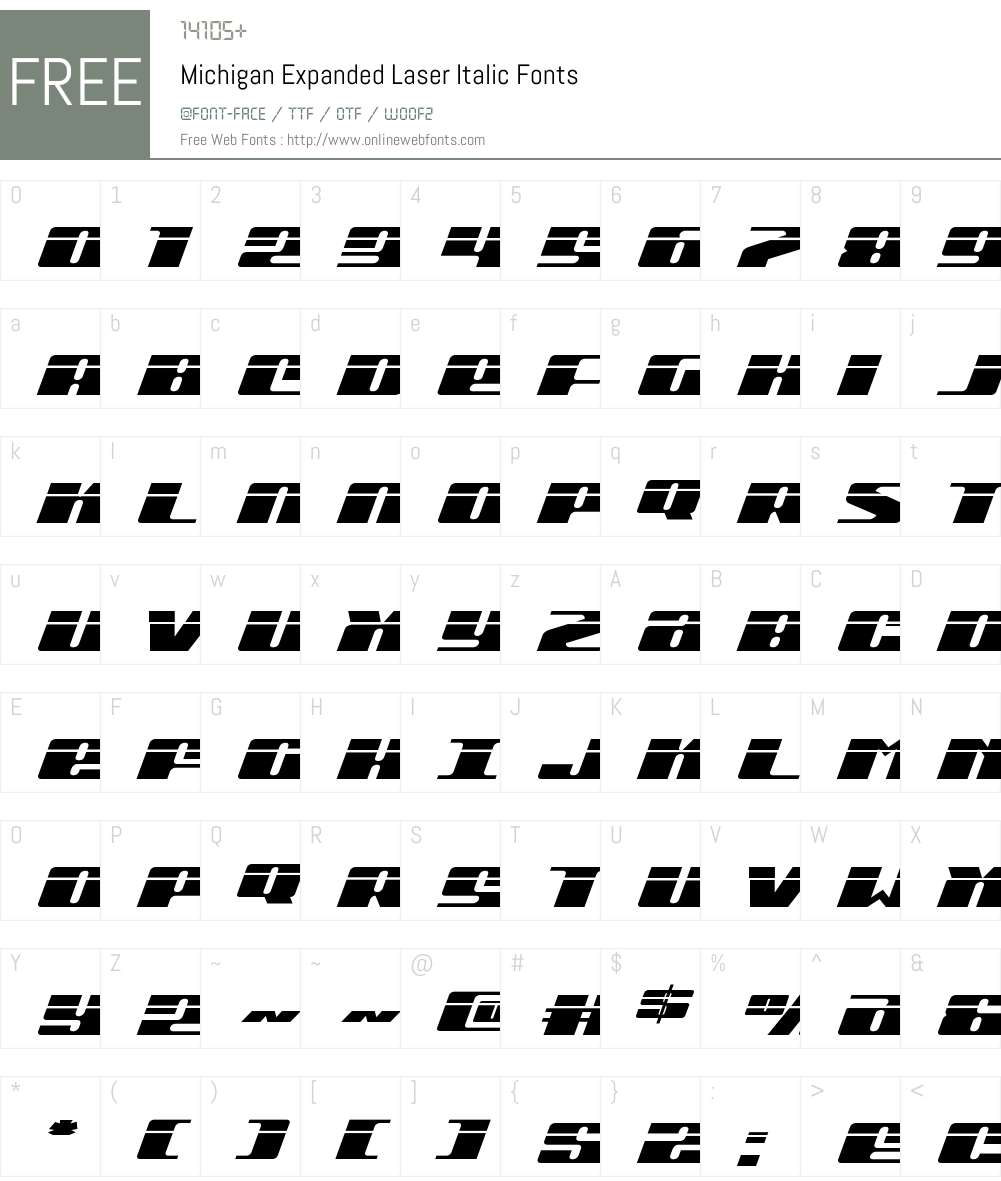 Michigan Expanded Laser Italic Font Screenshots